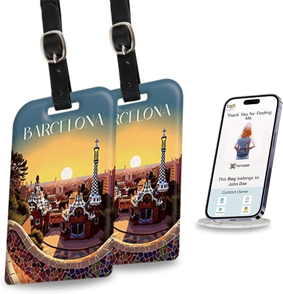 [Pack 2] tag8 Barcelona Smart Bag Luggage tag |Trendy Luggage tag ID Identification Fashionable Digital Name tag | Airline Compliant, SITA World Tracking Code Enabled | Travel Gift idea, Collectible