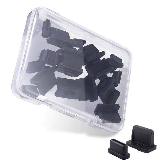 Cable Matters Combo-Pack USB-C and USB Port Covers, 10x Each, Black | 10x USB-A and 10x USB-C Dust Plugs, Dust Caps, Protector Plugs