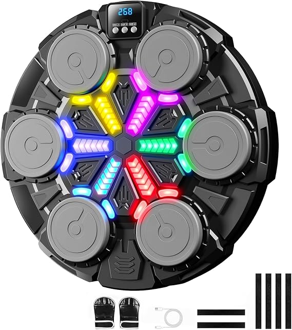 Upgraded Music Boxing Machine for Kids and Adults, Bluetooth Wall Mounted Punching Pad with Gloves,Rhythm Lights&Two-Player Battle Home Gym Equipment,Sports Toy Gift for Ages 3-12 Year Old