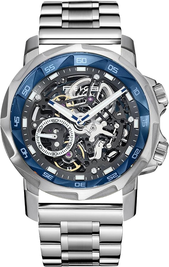 FEICE FM511 Skeleton Auto Watch Sapphire Luminous 5ATM Steel Strap , silver, modern