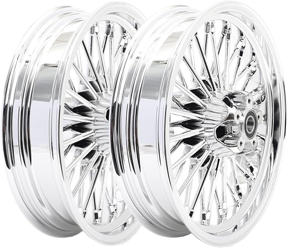 TOFR 16x3.5 Front 16x3.5 Rear Wheels Rims Fat Spoke For Harley Softail Fat Boy FatBoy FLSTF 00-06 2000 2001 2002 2003 2004 2005 2006 Chrome 16 inch + 16 inch
