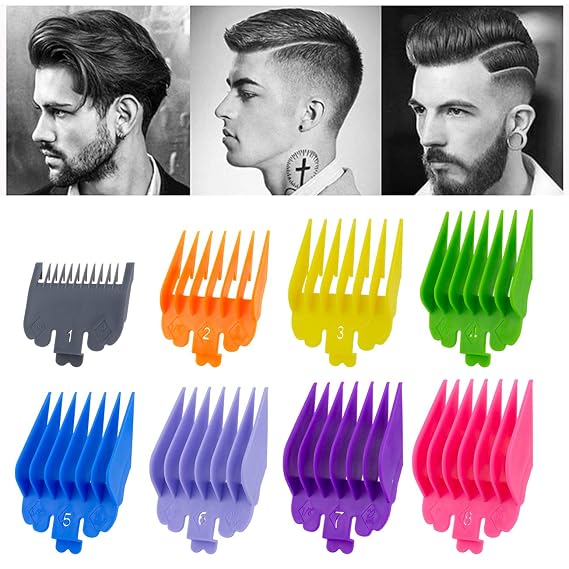 8 Sizes Hair Clipper Guards, Professional Trimmer Guide Combs, Spare Parts Limit Comb Barber Replacement Accessories for Electric Clippers Head with a Width of 4.6cm and a Length of 3.8cm