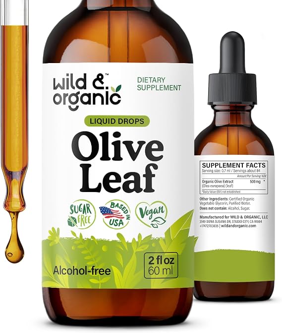 Wild & Organic Olive Leaf Extract Liquid Drops - Immune & Antioxidant - 2oz