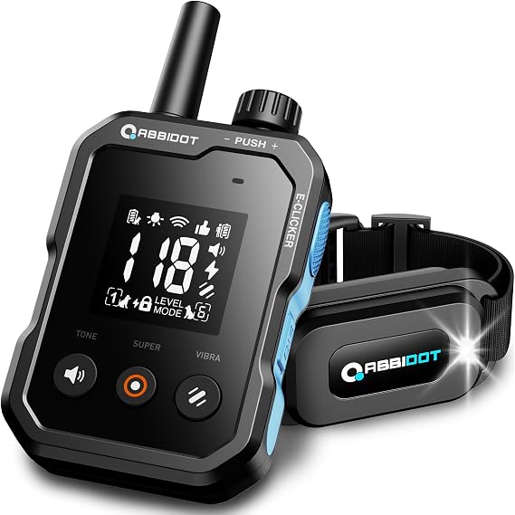 ABBIDOT Shock Collar for Dogs(10-130 lbs), 4500 FT Dog Shock Collar with Remote, IPX7 Waterproof Electric Collar with 6 Modes, Beep, Vibration, Safe Shock and Light, Rechargeable E-Collar, Black