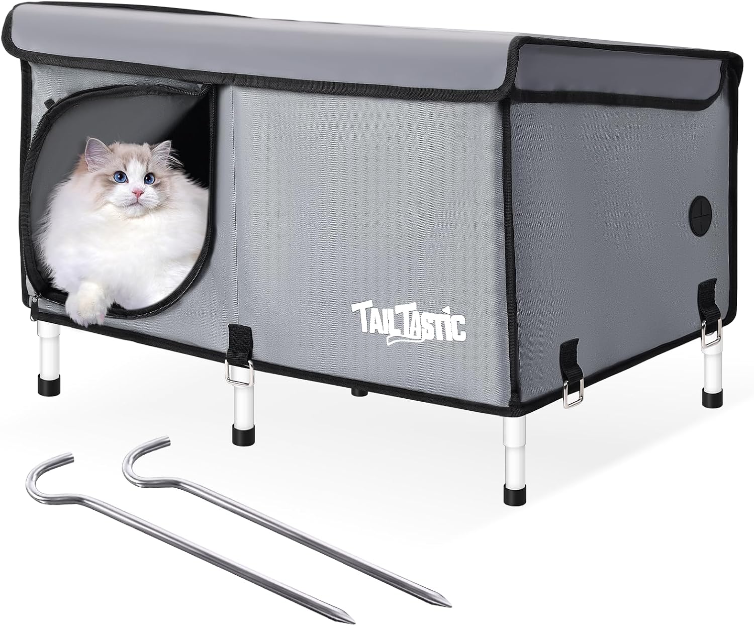 Outdoor Cat House Elevated,Insulated Feral Cat House Outdoor for Winter,Waterproof Cat Outdoor Bed with Cozy CushionGrey, Large