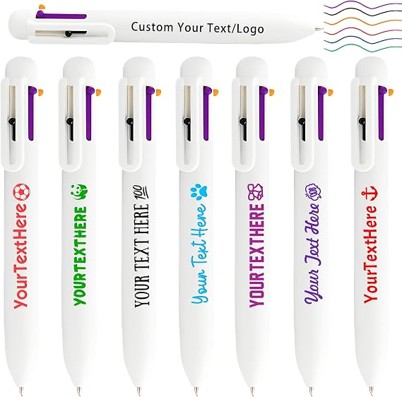 6-in-1 Multicolor Custom Pens with Logo Text Personalized 6 Ink Color 0.5 mm Retractable Ballpoint Pen Bulk for Office School Supplies Business Marketing Promotional Gifts-White 1 Count