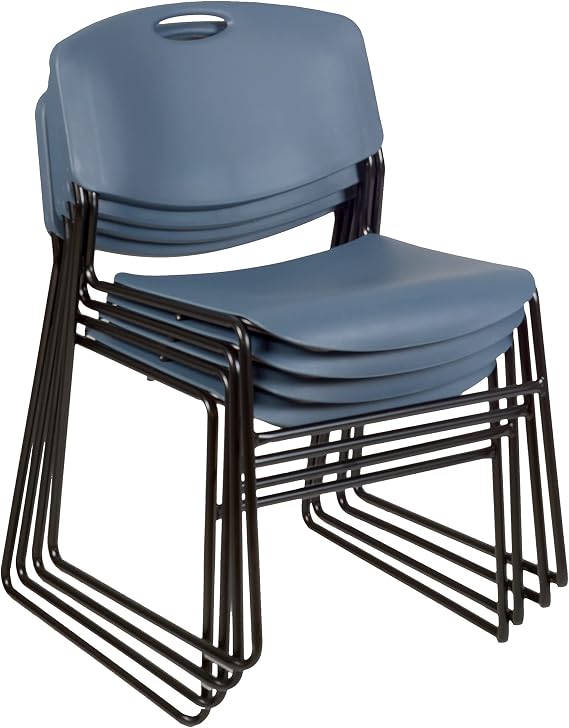 Regency Romig Zeng 400lb Capacity Armless Stackable Chair Ultra-Compact, Heavy-Duty Metal Frame with Durable Plastic Seat, Space-Saving & Versatile for Offices, Classrooms & Events (Blue, 4 Pack)