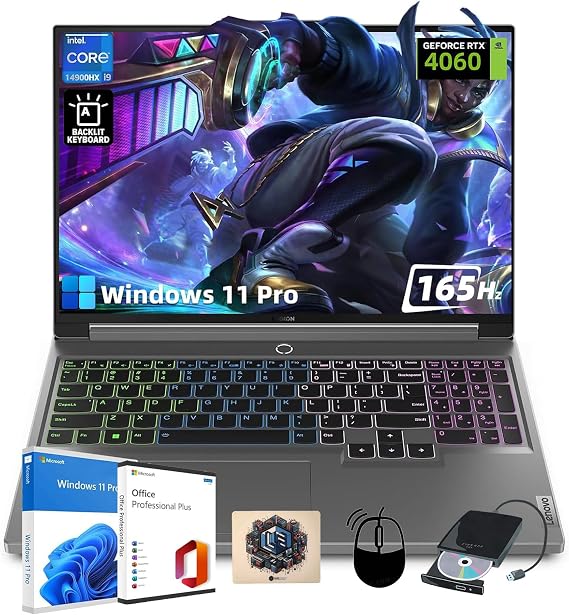 Lenovo Legion 5i Gaming Laptop - Office Lifetime & Win 11 Pro | 16" WQXGA 165Hz Display | Intel i9-14900HX | RTX 4060 | 32GB DDR5 RAM + 1TB SSD | Backlit KB | Webcam | External Optical CD/DVD Drive