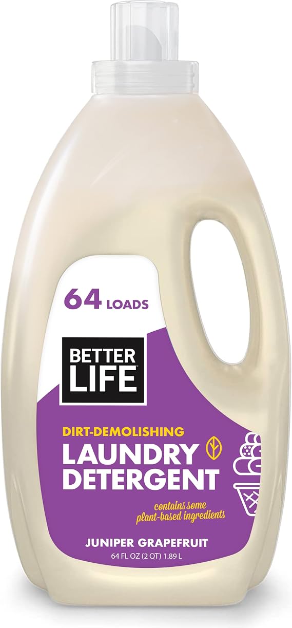 Better Life Laundry Detergent Liquid, Natural Concentrated Laundry Detergent, Tough on Dirt, Plant Powered Juniper Grapefruit, 64 loads