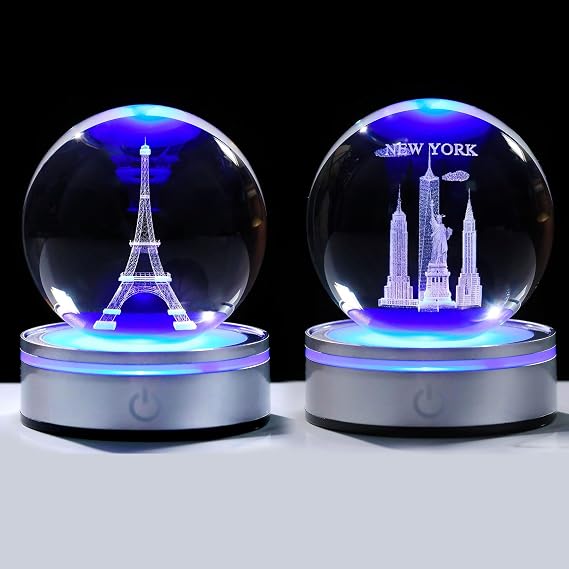 Movdyka 3D Crystal Ball Eiffel Tower & Statue of Liberty Decor Paris or New York Souvenirs Gifts for Women Men