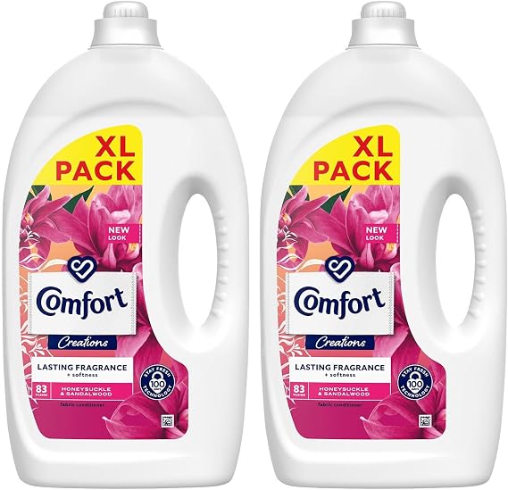 Comfort Creation Concentrated Fabric Conditioner with 100 Days of Long-Lasting Fragrance and Softness Intense Liquid Fabric Softener 83 Washes, 2.49L (Honeysuckle & Sandalwood, Buy 2)