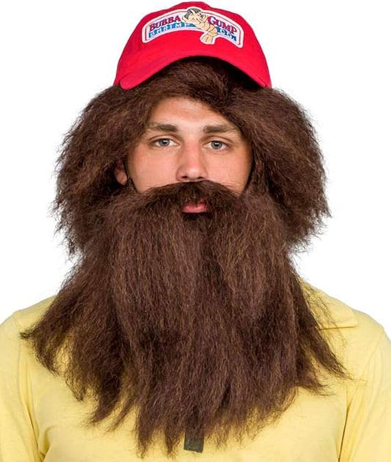 The Running Man Halloween Costume Wig Beard and Hat Set Brown