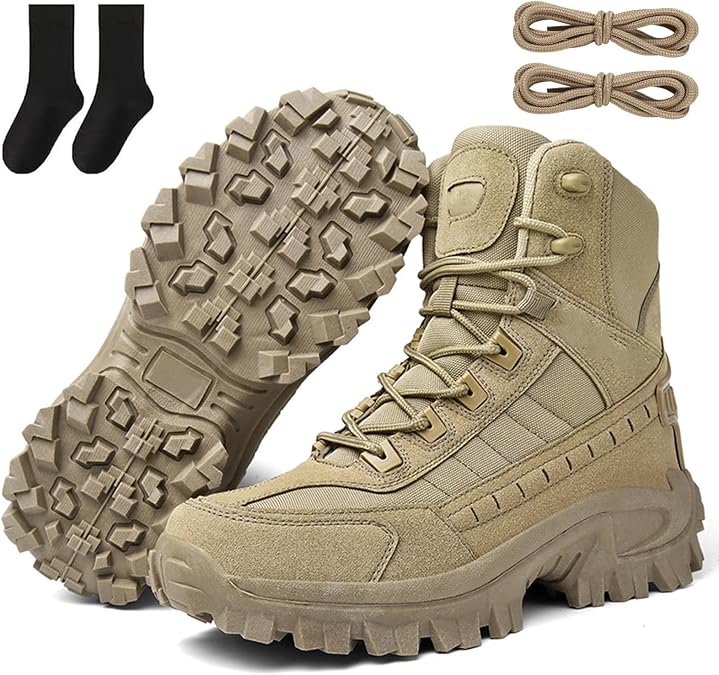 Men's Waterproof Work Boots with Side Zipper Non Slip Orthopedic Hiking Shoes, Tactical Boots