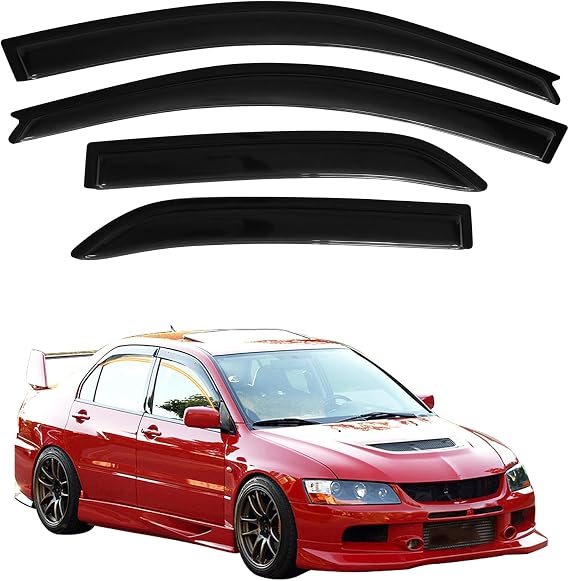 Window Visor Deflector for 2002-2007 Mitsubishi Lancer EVO, Smoke, OE Style | MODILOVER, Tape on, Acrylic, 4PCS, UV Resistant, Easy No-Drill Install, Sun Wind Side Vent Visor Set