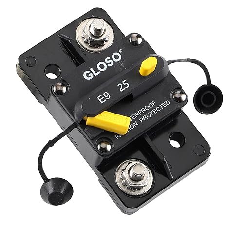 GLOSO Circuit Breaker Hi-Amp E93 Waterproof IP67 Marine Auto Truck, Extended Surface Mount (1/4" Stud) (25A)