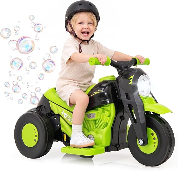 OLAKIDS Kids Motorcycle, 6V Electric Ride On Car with Automatic Bubble Function, Foot Pedal, Headlight, Music, 3 Anti-Skip Wheels Vehicle for Children, Toddler Ages 3+