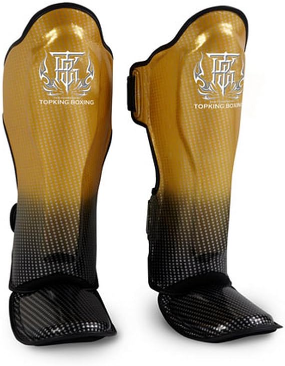 Top King Boxing Muay Thai Shin Guards Protector Protection (Super Star Gold, S)