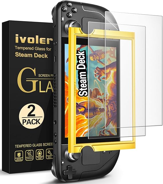 ivoler 2-Pack anti-glare Etched Screen Protector for Steam Deck 7.0''/Steam Deck OLED 7.4'', Matte Anti Glare Tempered Glass with Alignment Frame Anti-Scratch Full Coverage Guard for Steam Deck