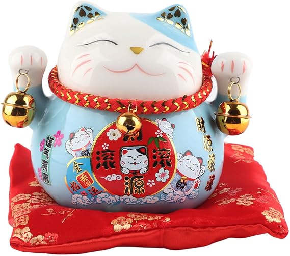 Tissting Lucky Cat 4.5in Thriving Business Money Ceramic Coin Bank with Bells, Beckoning Maneki Neko Good Lucky Saving Pot Feng Shui Decor for Home Car Shop(#3)