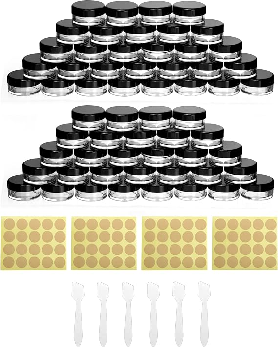 QWORK® 60 Pieces Empty Sample Pots, Small Containers With Lids, With Sticker And Small Spoon For Make Up Storage, Jewelry, Gel, Etc