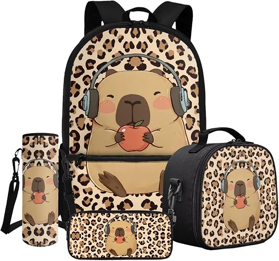 4 Piece Kids School Backpack Set with Lunchbox Pencil Case Water Bottle Cover