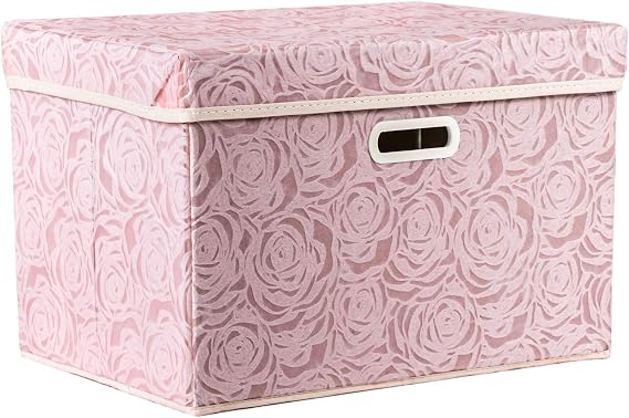 Prandom Large Storage Boxes with Lids,Pink-43x30x30cm,Foldable,1-Pack