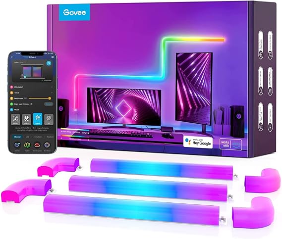 Govee Glide RGBIC Smart Wall Light, Music Sync LED Gaming Lights with 40+ Dynamic Scenes, Work with Alexa and Google Assistant, 8 Pcs and 4 Corners [Energy Class G]