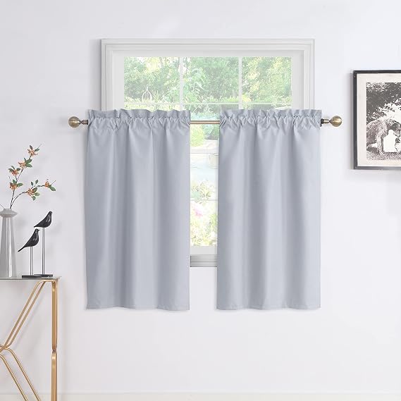 Easy Home 2 Panels Blackout Tier Curtain with Rod Pocket for Kitchen, Bathroom, Living Room, Thermal Insulated, Light Blocking for Any Small Window 36 (W) x54(L) (Silver Gray)