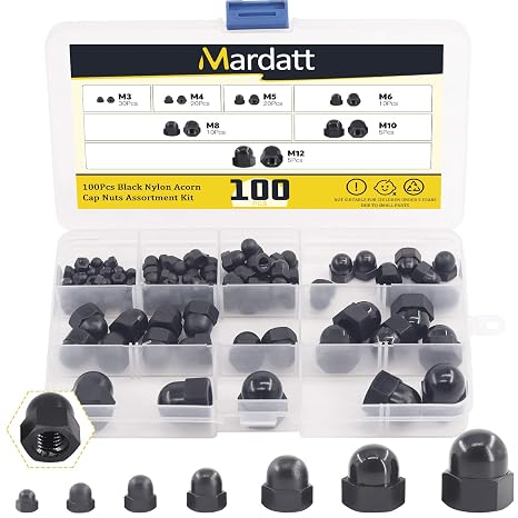 100Pcs Nylon Hex Acorn Cap Nuts - M3 M4 M5 M6 M8 M10 M12