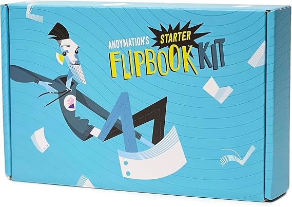 Official Andymation's Flipbook Starter Kit for Kids & Adults with LED Light Pad for Drawing & Tracing Animation, Premium Pre-drilled Flip Book Paper, Removable Binding Screws