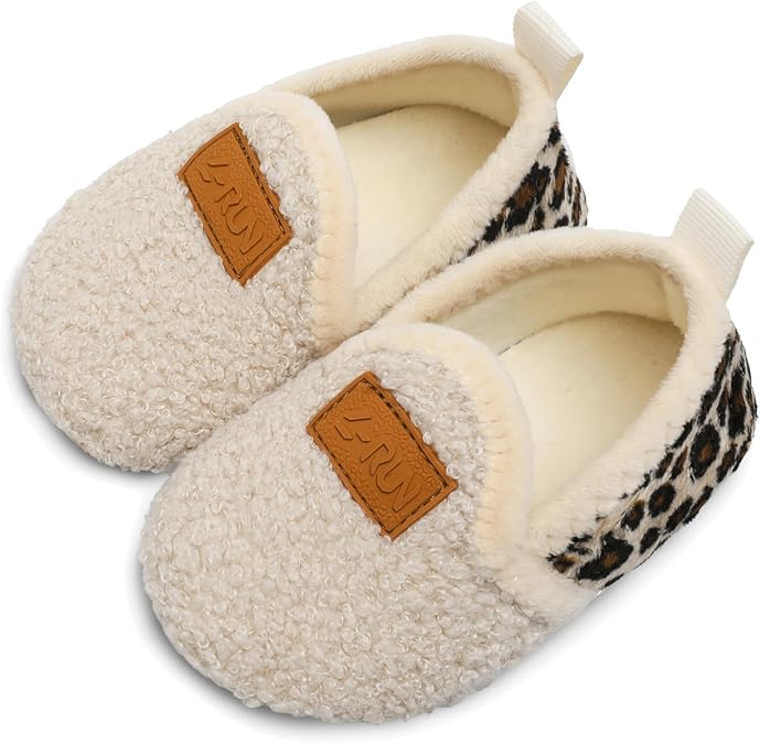 L-RUN Toddler House Slippers Non-Slip Rubber Sole Indoor Outdoor Walking Shoes for Boys & Girls Warm Fleece Lined Winter Slipper Socks