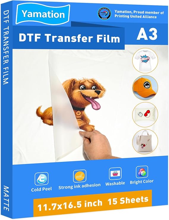 DTF Transfer Film: A3 (11.7" x 16.5") 15 Sheets Premium Double-Sided Matte Finish PET Transfer Paper Direct to Film for T Shirts