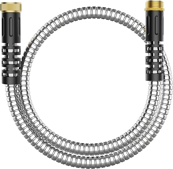 6ft Metal Garden Hose, Short Metal Hose with Female to Male Fitting, Water Lead-in Hose Extension, Stainless Steel Hose Extension Adapter for Hose Reel/RV, Durable, Flexible, Lightweight