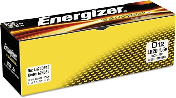Energizer EN95 Industrial Alkaline Battery,"D" Size, 12/BX