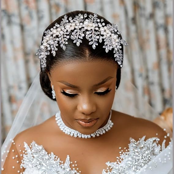 Pearl Headband, Wedding Hair Pieces for Brides(Silver) | Rhinestone Hair Accessories for Women, Exquisite Headwear Suitable for Weddings, Parties, Dances and Other Occasions