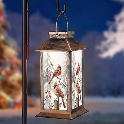 Solar Lanterns with Cardinal Theme Outdoor Waterproof Decorative Lights for Garden Birthday Gifts for Women, Mom, and Grandma Solar LED Hanging Lights for Yard, Patio, Lawn, and PorchSnow Scene