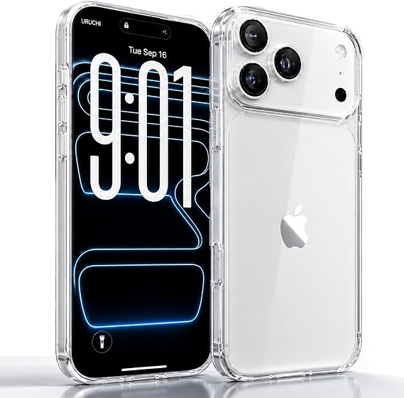 URUCHI Crystal Clear Şeffaf Kılıf, iPhone 17 Pro Max ile Uyumlu, Darbelere Dayanıklı Sert PC Arka Yüzey, Kaymaz Tutuş, Kamera Korumalı, İnce ve Hafif Tasarım, Sararma Karşıtı (Şeffaf)
