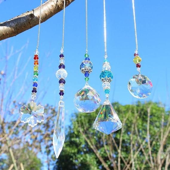 YU FENG 5 Pack Crystal Suncatcher Colorful Beads Window Hanging Decor | colorful crystal beads, rainbow maker ornament, window hanging decoration, Christmas tree decor, home and room decoration