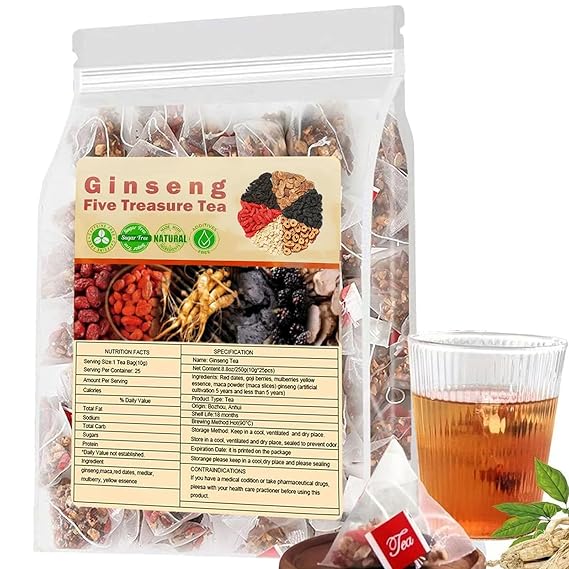 Ginseng Five Treasure Tea Wubao Herbal Cleanse Chinese Teas Formula Ginseng Five Treasure For Man (200g,20ps)