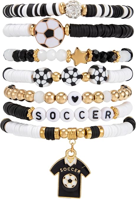 Salircon Soccer Bracelet for Women, 2026 Game Day Clay Friendship Jewelry Stackable Beaded Bracelets for Sports Team Coach Mom Women Men Jewelry Accessories Sports Party Favors