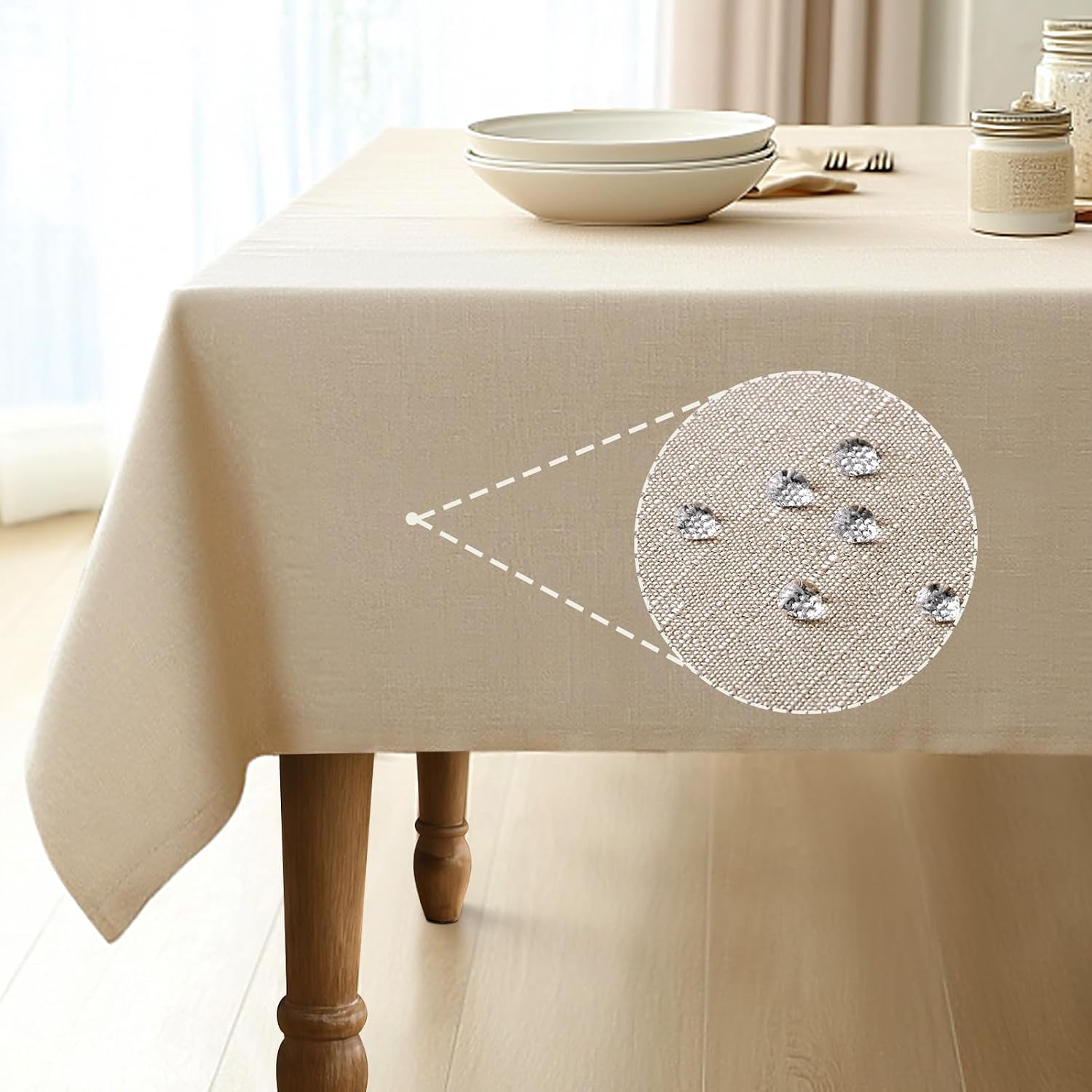 Pureegg Rectangle Linen Tablecloth Waterproof & Stain Resistant, Wrinkle-Free Table Cloth Adds Elegance and Protection, Ideal for Dining, Party, Wedding and Outdoor, 52 x 70 Inch, Beige