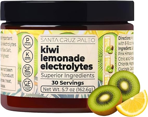 Santa Cruz Paleo Electrolyte Powder, Kiwi Lemonade Flavor, Sugar Free Hydration Drink Mix with Himalayan Pink Salt, Sea Salt, Magnesium Glycinate, Potassium Chloride, Sweetened with Stevia, 30 Srvgs