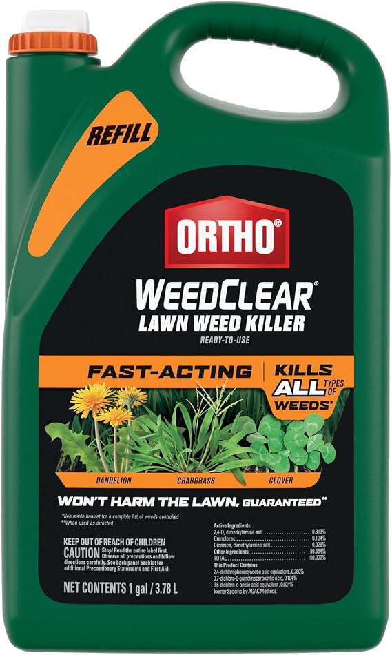 Ortho WeedClear Lawn Weed Killer Ready-to-Use Refill, 1 gal. | Weed Killer Spray, Kills Dandelion, Crabgrass, and Clover, Fast-Acting, Won't Harm Lawn When Used as Directed