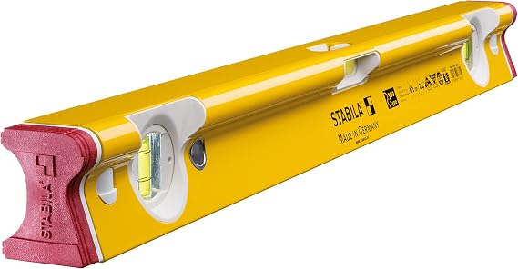 STABILA Type R 300 Spirit Level, 61 cm, Torsion-Resistant Aluminium R Profile, 1 Horizontal Level, 2 Vertical Levels, Shock Absorbing End Caps, Integrated Slip Stopper, Made in Germany, Yellow