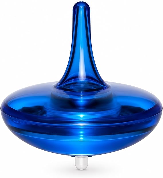 Electric Spinning Top, 1.5-Hour Spin, LED Desk Sculpture, Blue