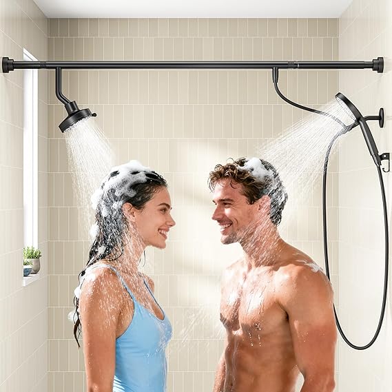 Dual Shower Head with Handheld for Couples, Double Showerhead (Black) | High Pressure, Two Showerheads System Fit 2 Person People, Gifts for Women Men, SPA-Like, Segmented Design