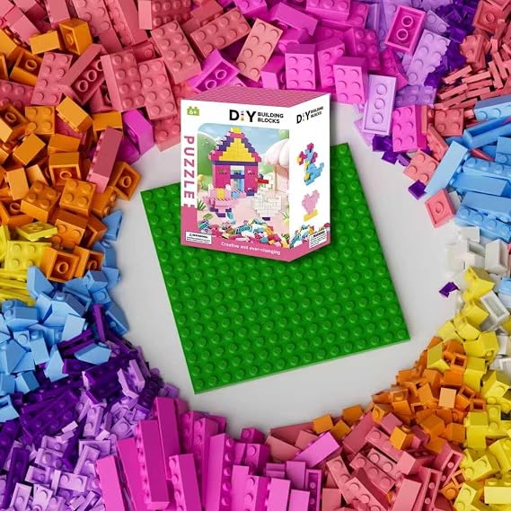 500 Piece Classic Building Bricks and 1 Green Baseplate, Compatible with Lego and Other Major Brands, Mixed Bricks Bulk Creative Building Toys, Blocks Bulk for Kids Ages 6+ (Girls' Color)