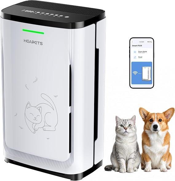Pet Air Purifier Large Home 4200 sq ft, Suck up Floating Cat Dog Hair Dander, 7-Stage H13 HEPA Anion Activated Carbon Filter, Air Purifiers with APP for Odor Allergies Smoke Dust, Zero Ozone, P339