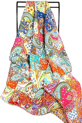 SHIRANYA Unisex Reversible Blanket - Paisely Print Cotton Patch Work Soft Throw Blanket for All Seasons - Multicolor - 50x60
