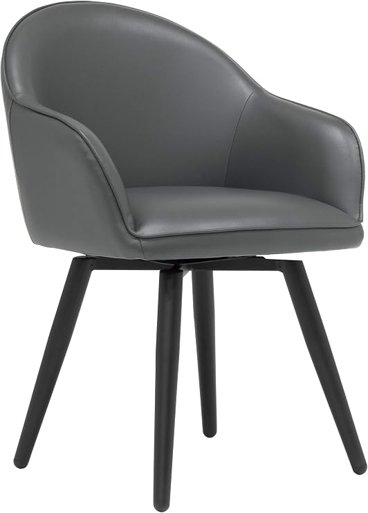 Studio Designs Home Guest Dome Upholstered Swivel Dining/Office Accent Chair with Arms Metal Legs, Black/Smoke Grey Blended Leather, 250